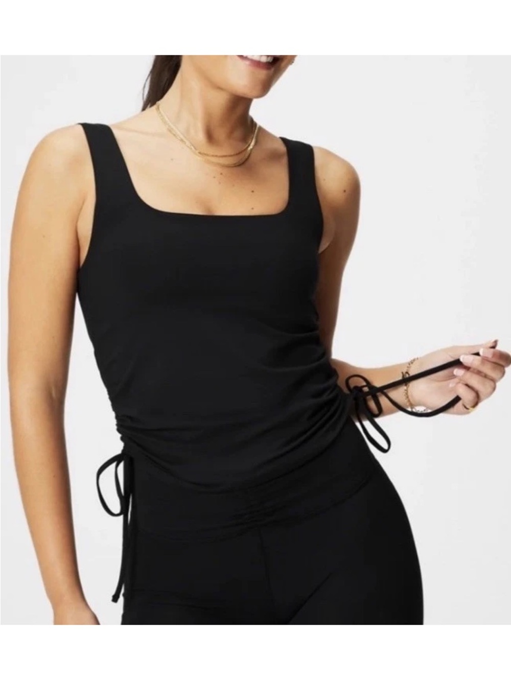 Fabletics Women’s Ruched XXS/XS Black Pureluxe Tank Top Shelf Bra w/ Pads